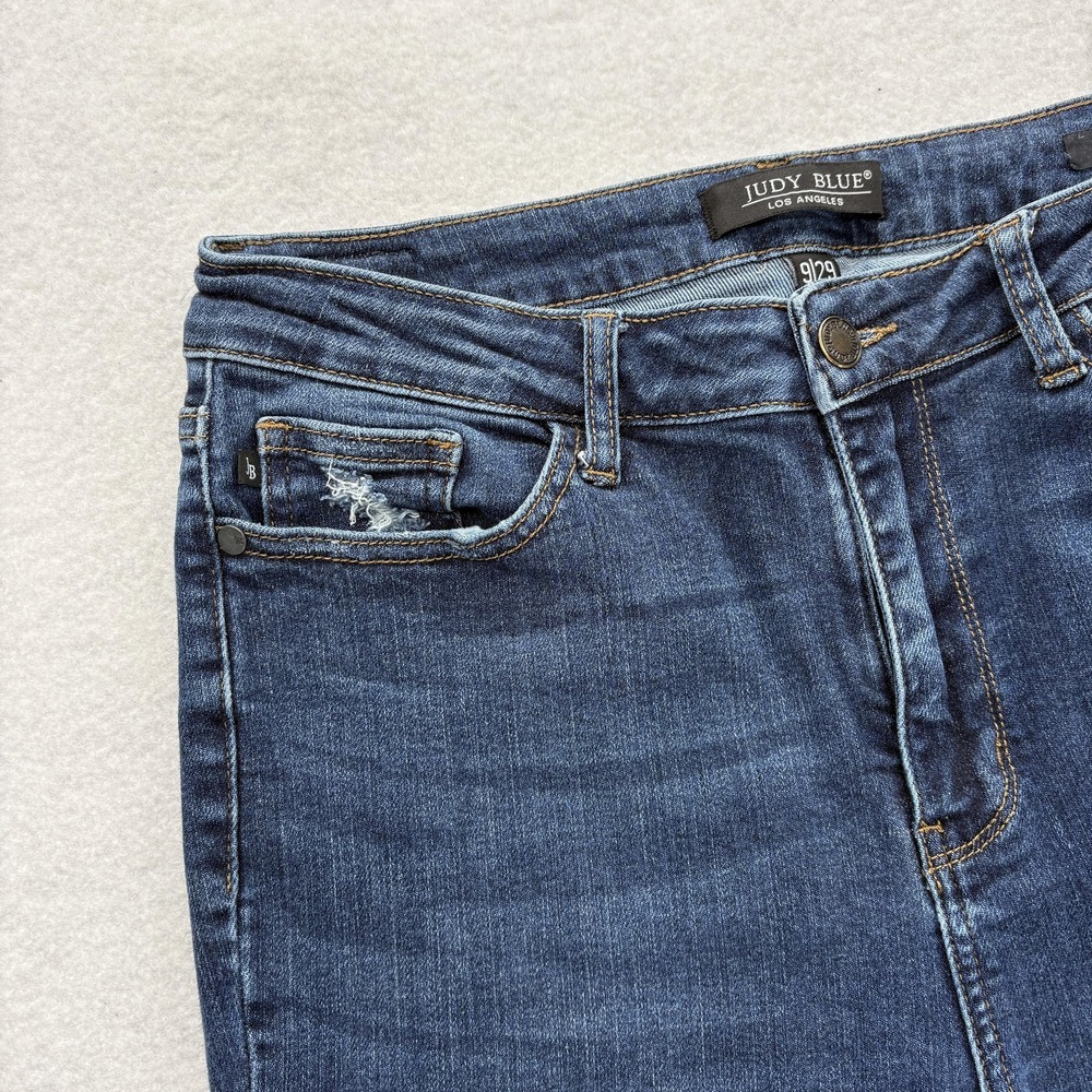 Judy Blue Jeans Womens 9/29 Blue Slim Bootcut Distressed Raw Hem Stretch Denim - Picture 3 of 12